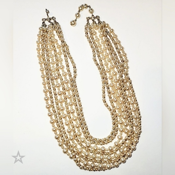Marvella Jewelry - MARVELLA 8-STRAND PEARL & GOLD BEAD VINTAGE NECKLACE